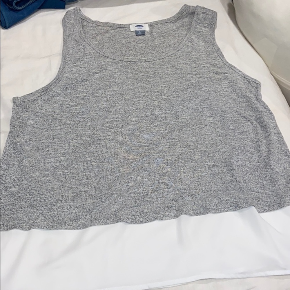 Old navy mixed media top swing grey white Large
